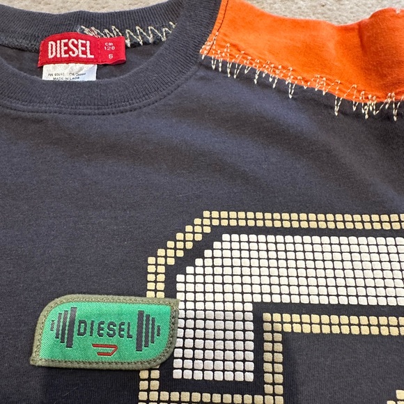 Boys Designer DIESEL Shirt Top Textured Embroidered Navy Orange Cream Size 4-6 - Picture 2 of 4